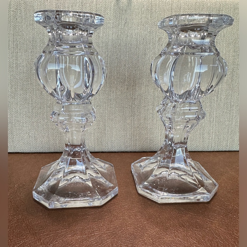 Gorham Vintage  Baroque full lead Crystal pair of candlesticks, original box